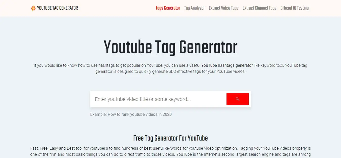 youtube tag generator