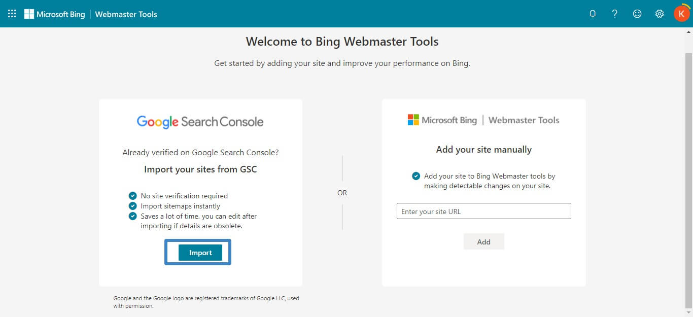 add website to bing webmaster