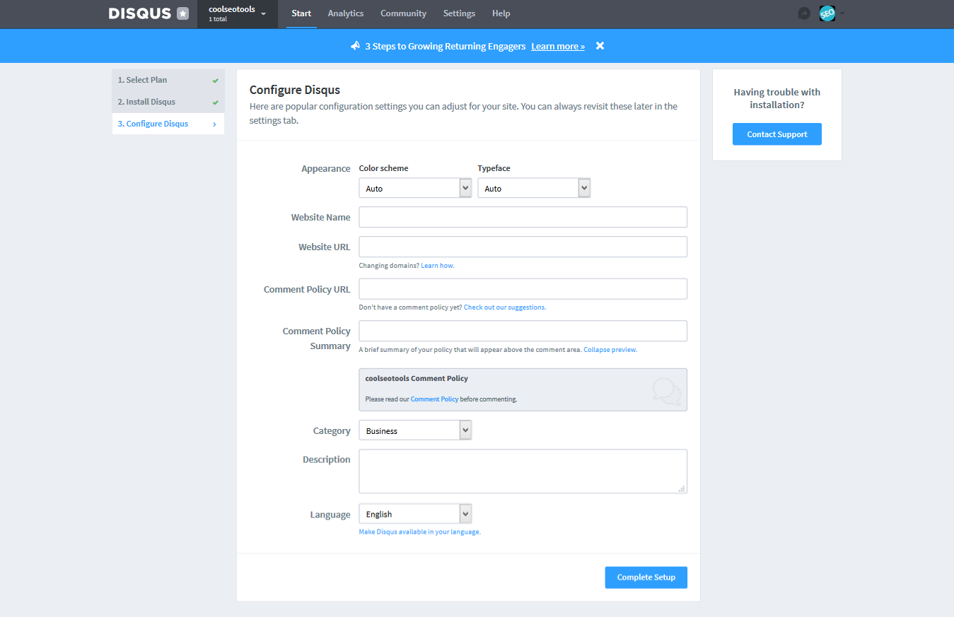 configure disqus