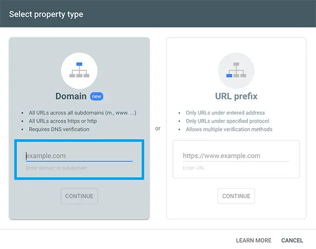 google search console add domain property