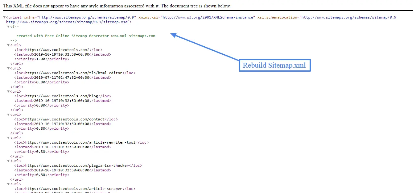 rebuild xml sitemap