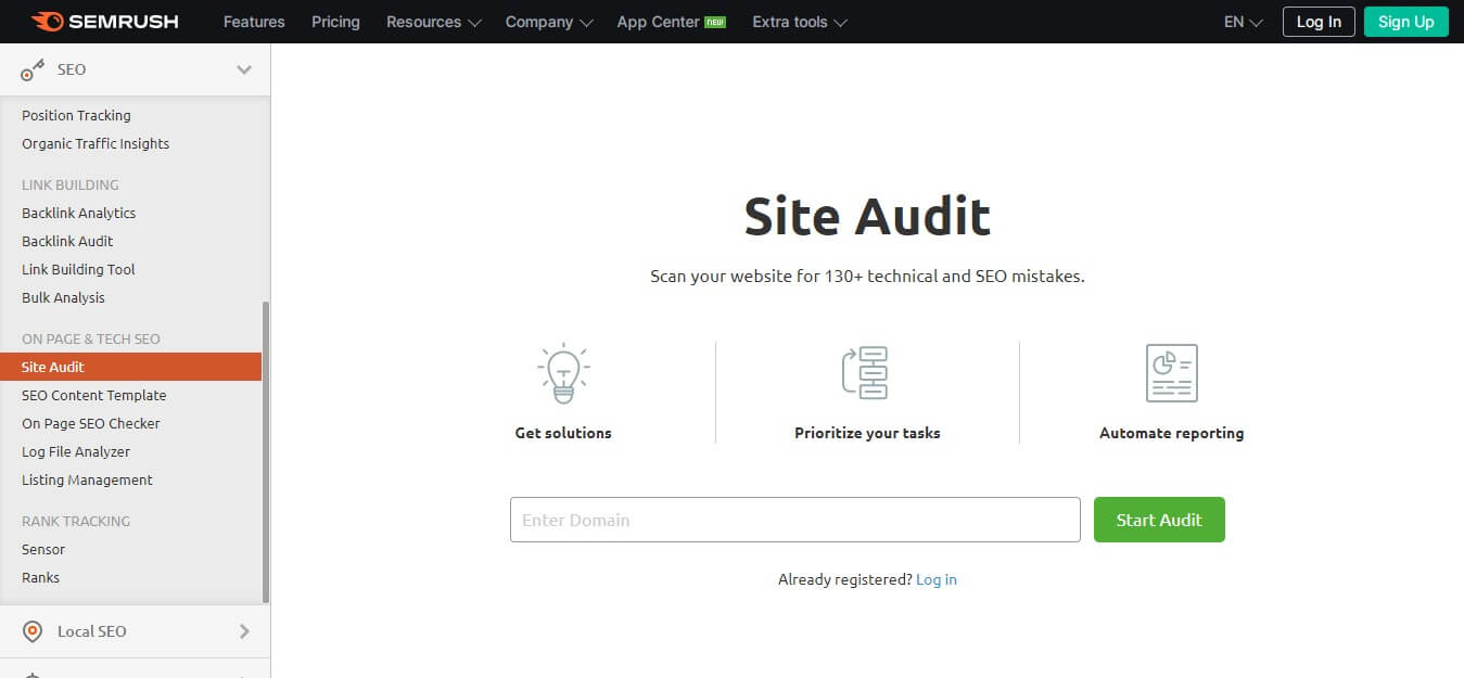 semrush site audit