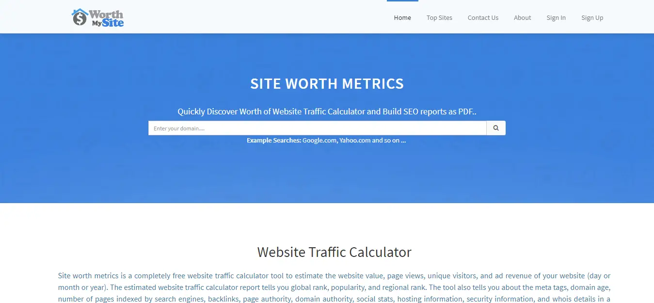 site worth metrics