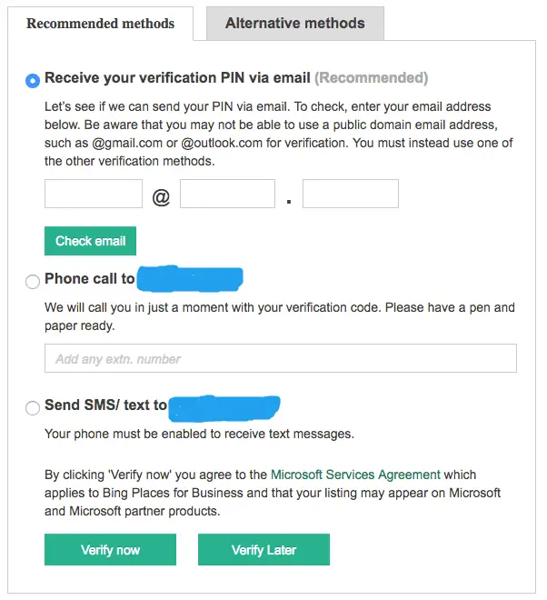 verify bing business listing