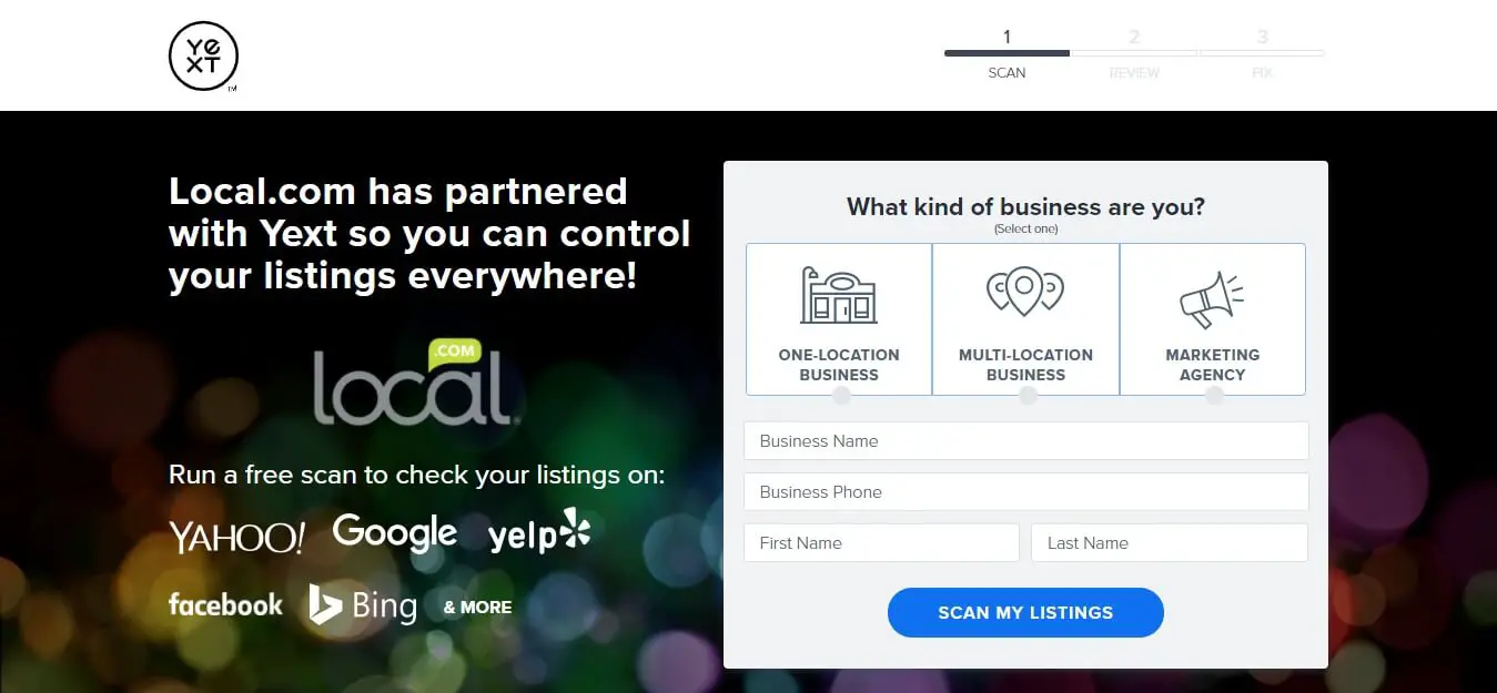 yext business listing scan